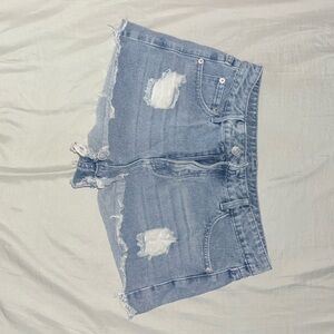 Carbon Light Blue Distressed Jean Shorts